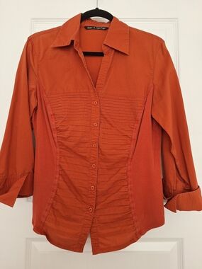 Zac & Rachel Women's Rust Orange Button-Front Pintuck Shirt